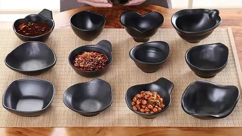 100% Melamine Sushi Serving Soy Sauce Dishes Matt Black Dinnerware Sets ...