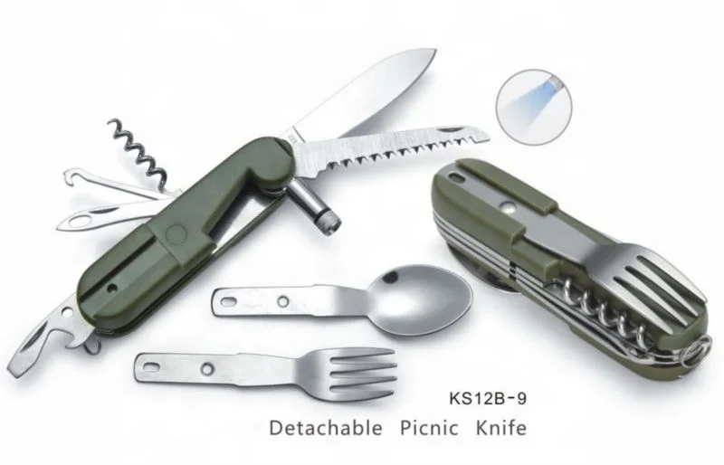 Best Detachable Camping Kit with Knife Fork Spoon Set LED Flashlight and Travel Cutlery Set for Outdoor Camping