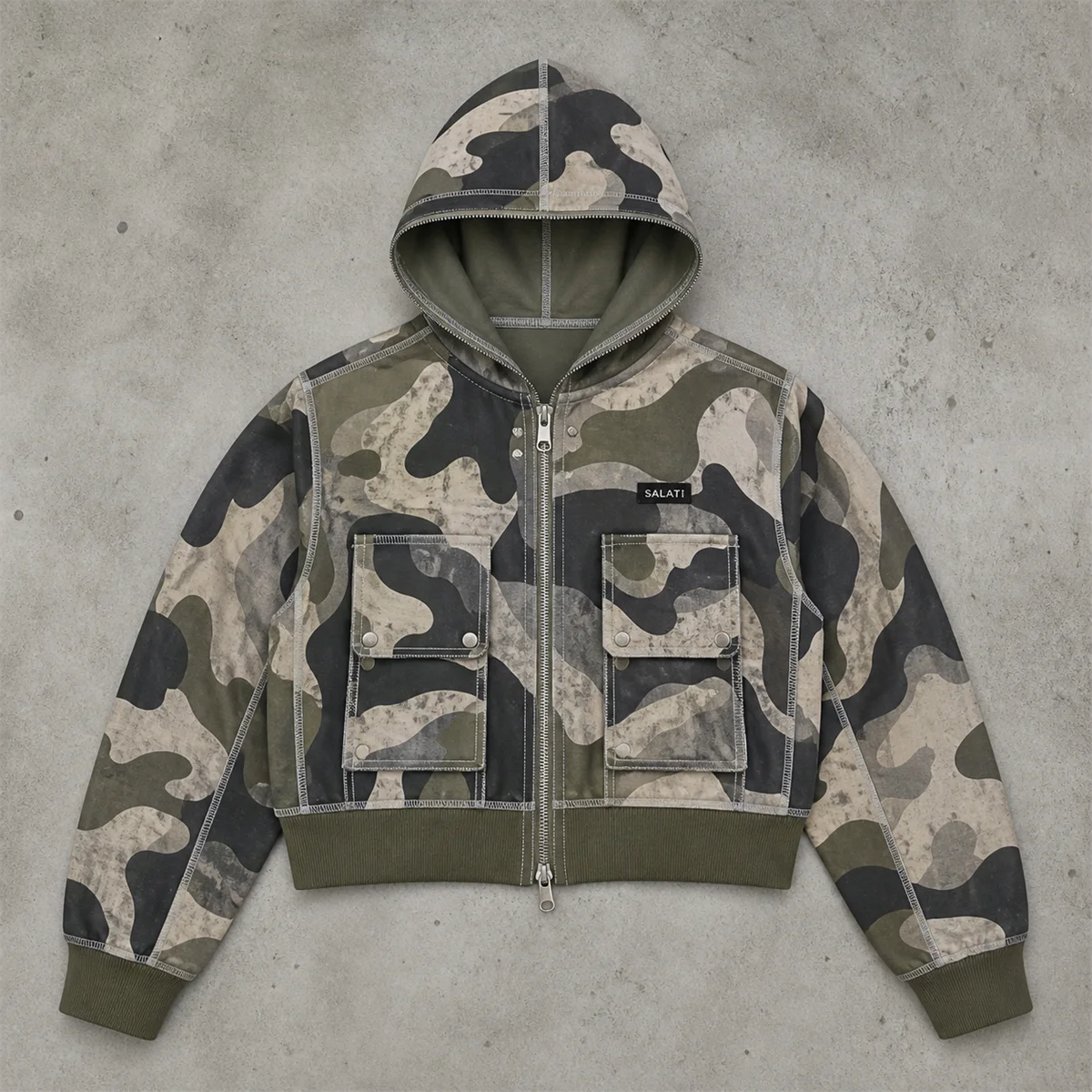 Custom High Quality Camouflage Design Pullover Zipper Waffle Knit Hoodie Vintage 100% Cotton Waffle Hoodies for Men gallery 6
