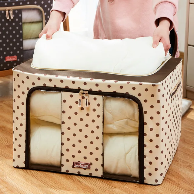 44L 66L New Foldable Storage Box Clothes Blanket Closet Sweater Organizer Bag Steel Frame Support Oxford Cloth Storage Organizer
