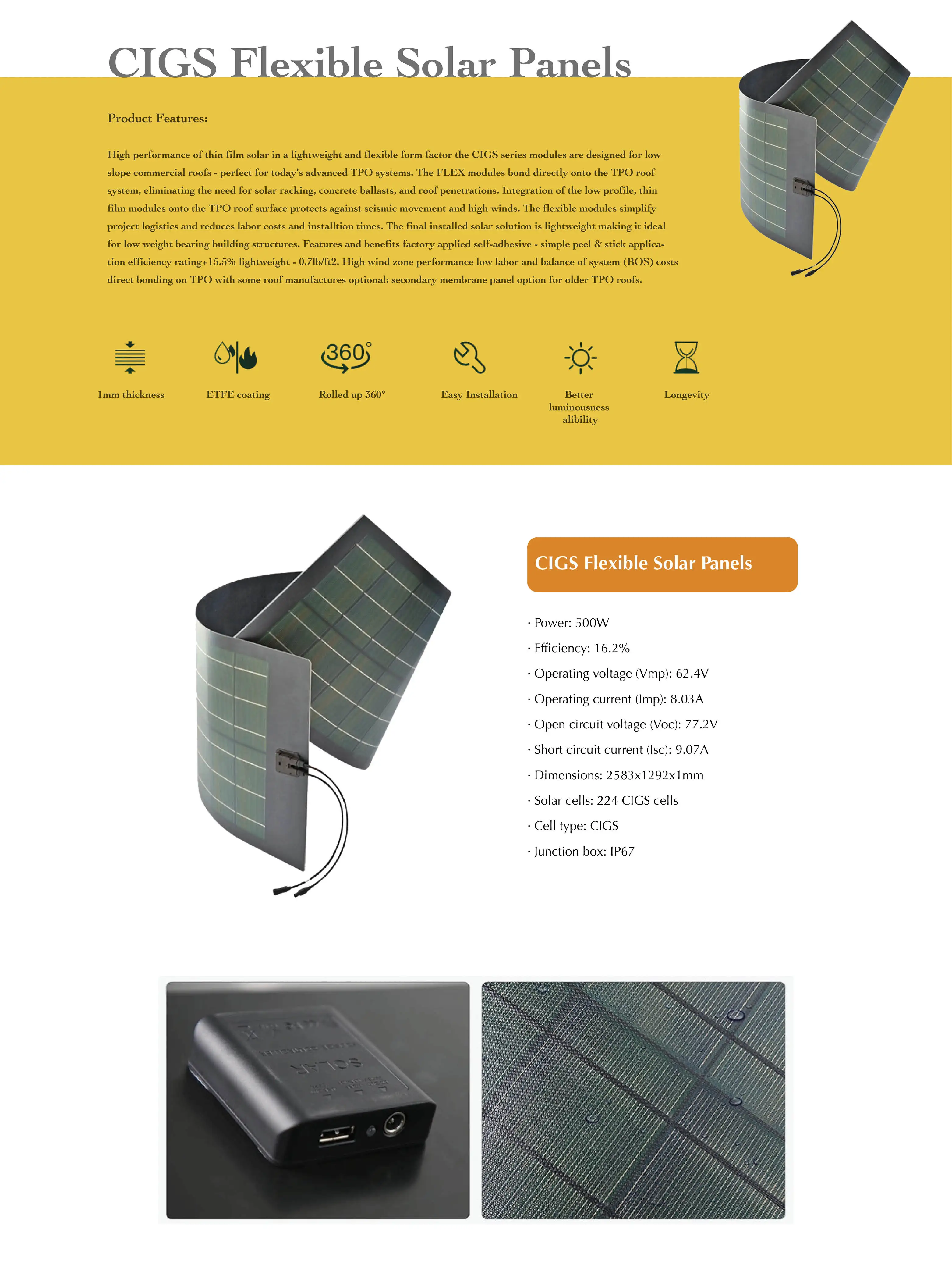 Cigs 70w520w Flexible Thin Film Solar Panel Cigs Flexible 500w Roll Up