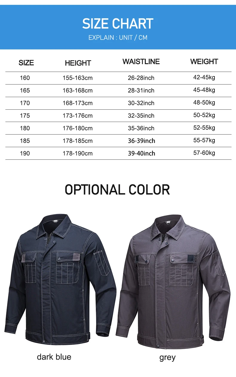 Industrial Factory Worker Welding Work Suit Tear Resistant Long Sleeve Work Jacket Clothes Guangdong Workwear Manufacturer