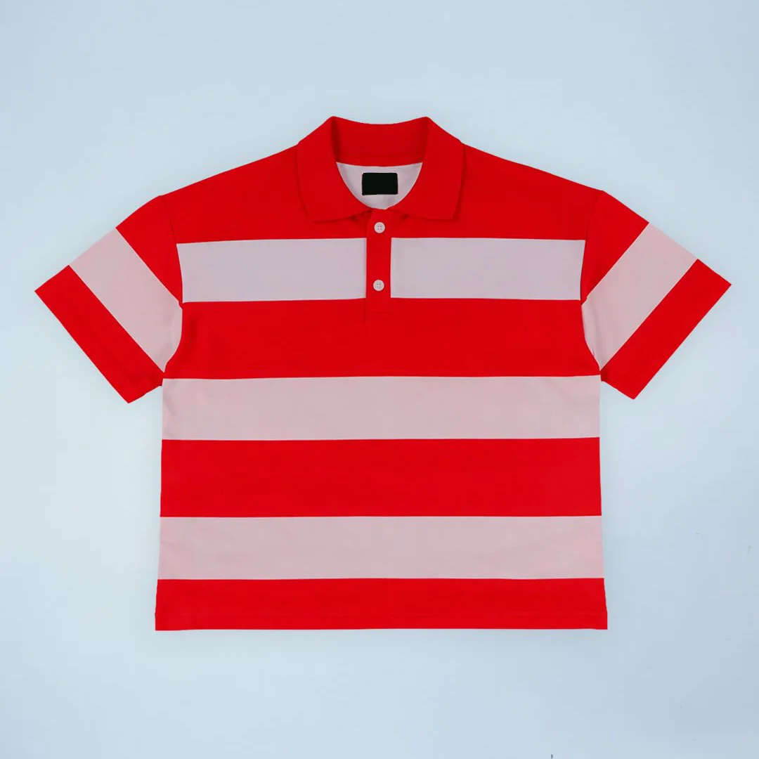 Uitstekend aangepaste vintage rugbypolohemd, 100% katoen mans kortmou-kleed met strepe, losse knopvoor, sport- en informele polo-top