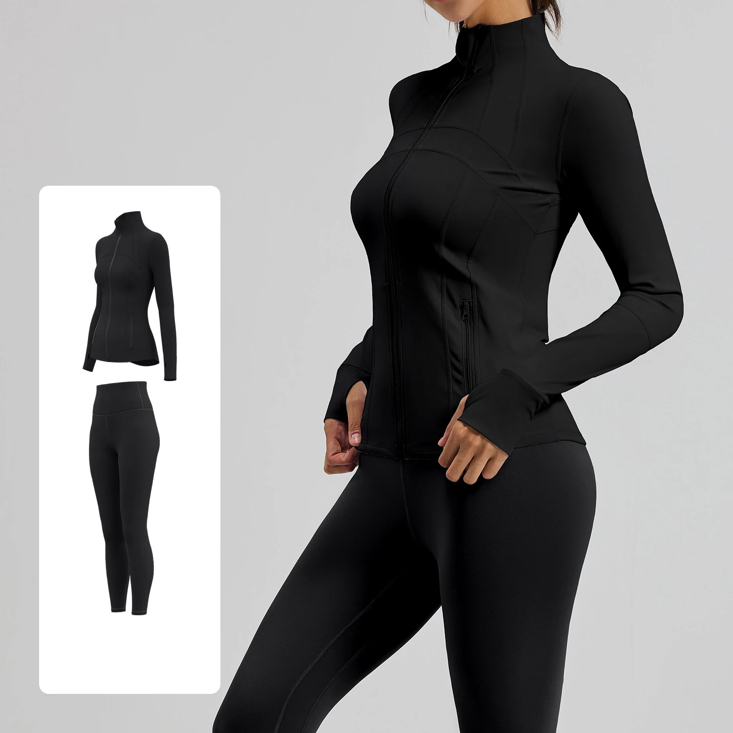 Factory Hot Deal 2 Piece Yoga Set Zipper Jacket Yoga Tops Butt Lift Pants Women Fitness Seamless Breathable  Workout Yoga Sets