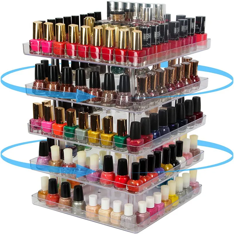 5 Tier Clear Nail Polish 360 Rotating Display Rack Organizer Stand