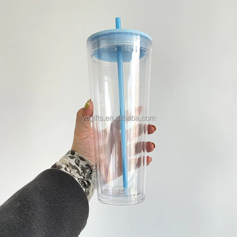 Pre- Drilled Double Wall Tumbler, Clear Lid/Straw – REMA