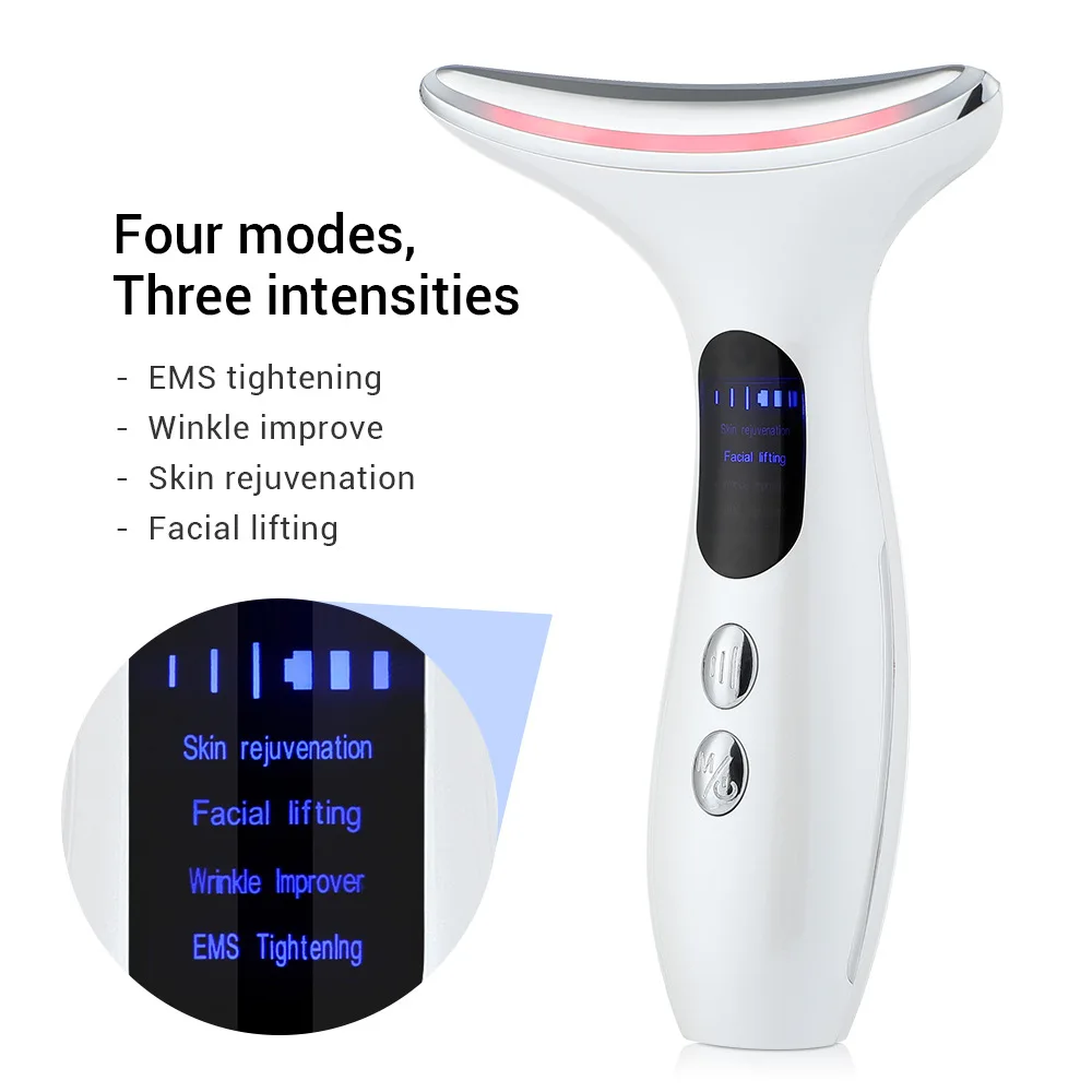 Facial Lift Anti Wrinkle Reduce Double Chin 3 Colors LED Photon Therapy EMS Face Neck Massager Beauty Device