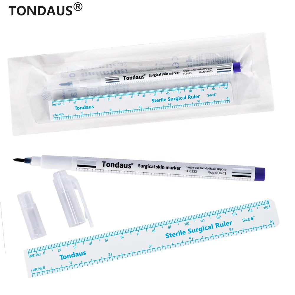 Стерильная ручка. TONDAUS Surgical Skin Marker. Хирургический маркер. Хирургический маркер для фрихенда TONDAUS - 0,5-1 mm. Линейка мелкая TONDAUS Sterile Surgical Ruler.