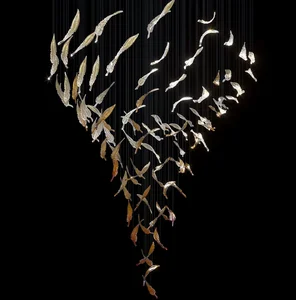 Bespoke Design Hotel Engineering Lobby Large Feather Chandelier Postmodern Glass Lamp Teahouse Winery Living Room Art Lamps
