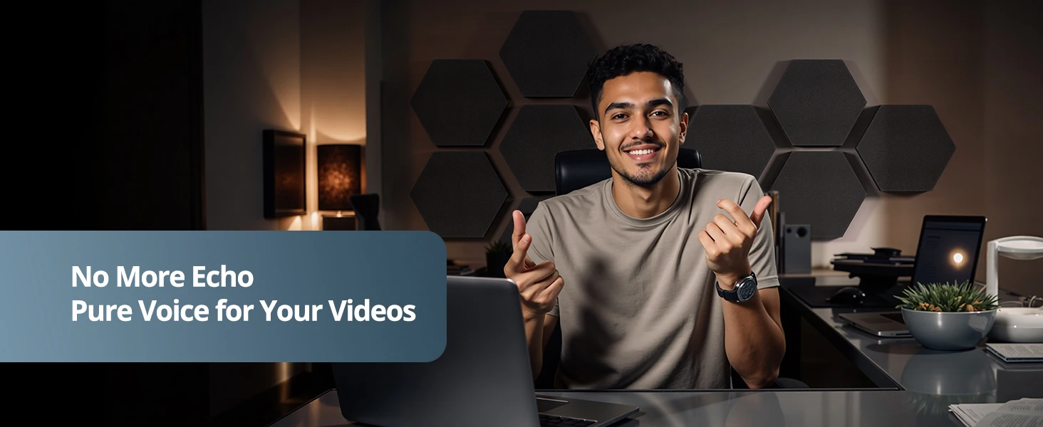 12-Pack 3D Hexagon Dual Thickness Black Acoustic Foam Panels Sound Absorbing Decorative Art Tiles for Room Bedroom Living Room details