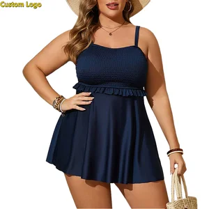Wholesale Custom Logo Plus Size Swim Dress Sexy Solid Tummy Control Two Piece High Wist Bikini Swimsuit Women Swimwear 2026 NEW