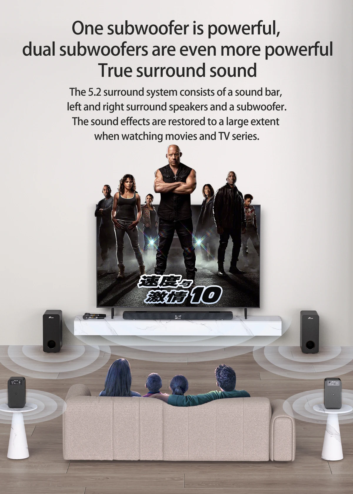5.2 Channel Home Theater System Bundle: Soundbar, 2 Wired Subwoofers, 2 ...