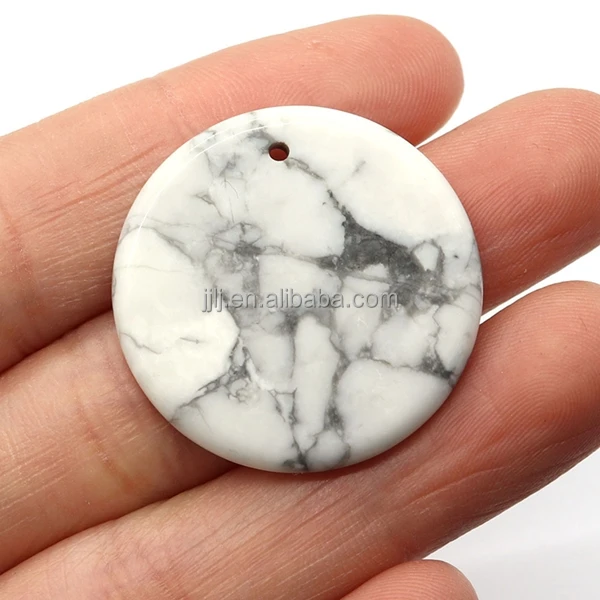 Natural crystal white turpentine pendant, 30mm round chip shape single hole DIY necklace accessories, energy meditation stone