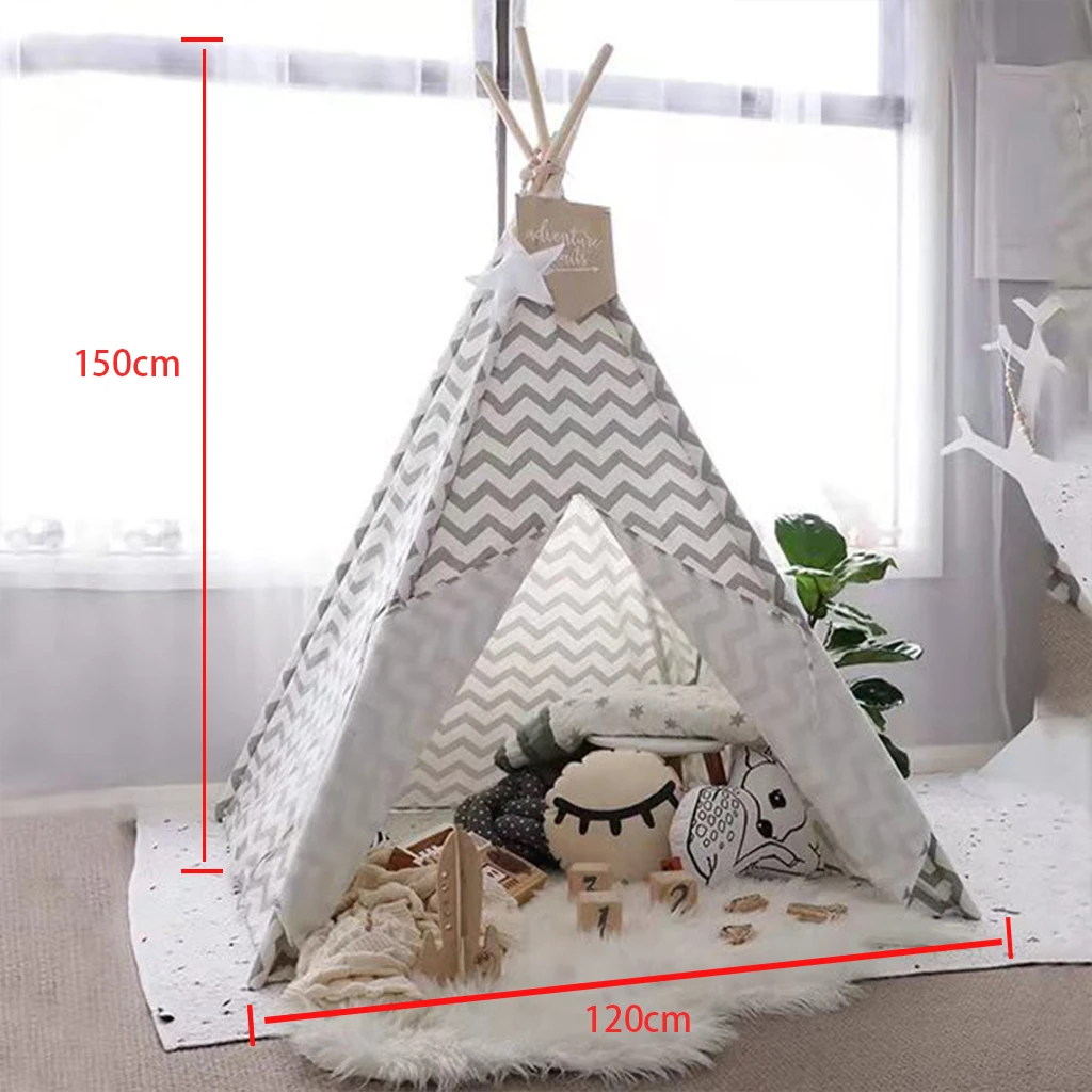 Portable Indoor Outdoor Zigzag Heavy Cotton Canvas Teepee Kids Play