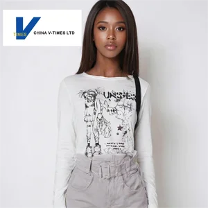 China V-Times Unspet Women's Casual Top T-Shirt Autumn New Long Sleeve WithRows Breathable and Irregular Hem Simple Style