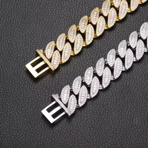 High Quality Alloy Jewelry T-Side Shiny Rhinestone Zircon 14k Gold Plated Hip Hop Custom Cuban Link Chain Necklace
