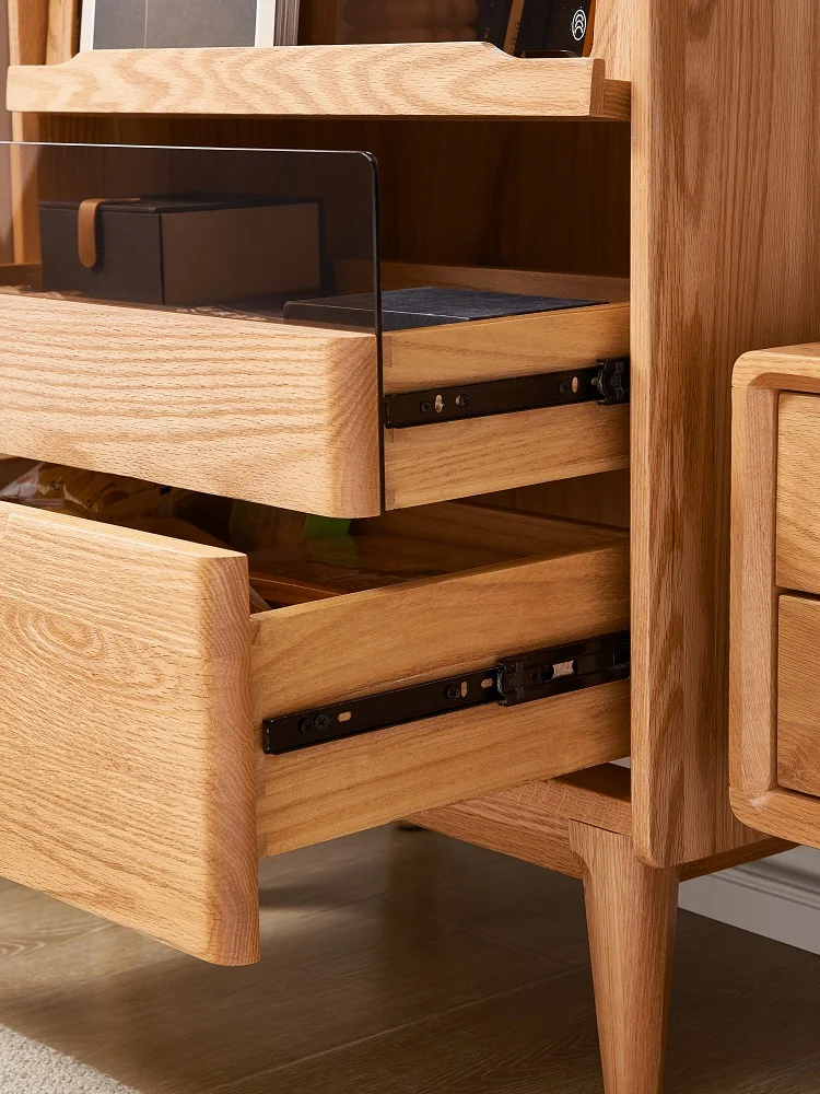 L3101 Nordic Style Living Room Furniture Solid Oak Wood TV Side Cabinet with 2 Drawers and 2 Flip Doors