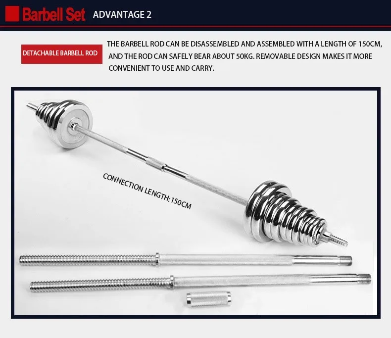 50KG Black Paint Barbell Dumbbell Set for Home Dumbbells