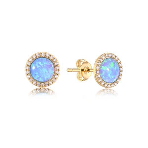 Keiyue Gold Plated Sterling Silver Australia Synthetic Blue Fire Opal Drop Earrings Wedding Party Bulk Wholesale