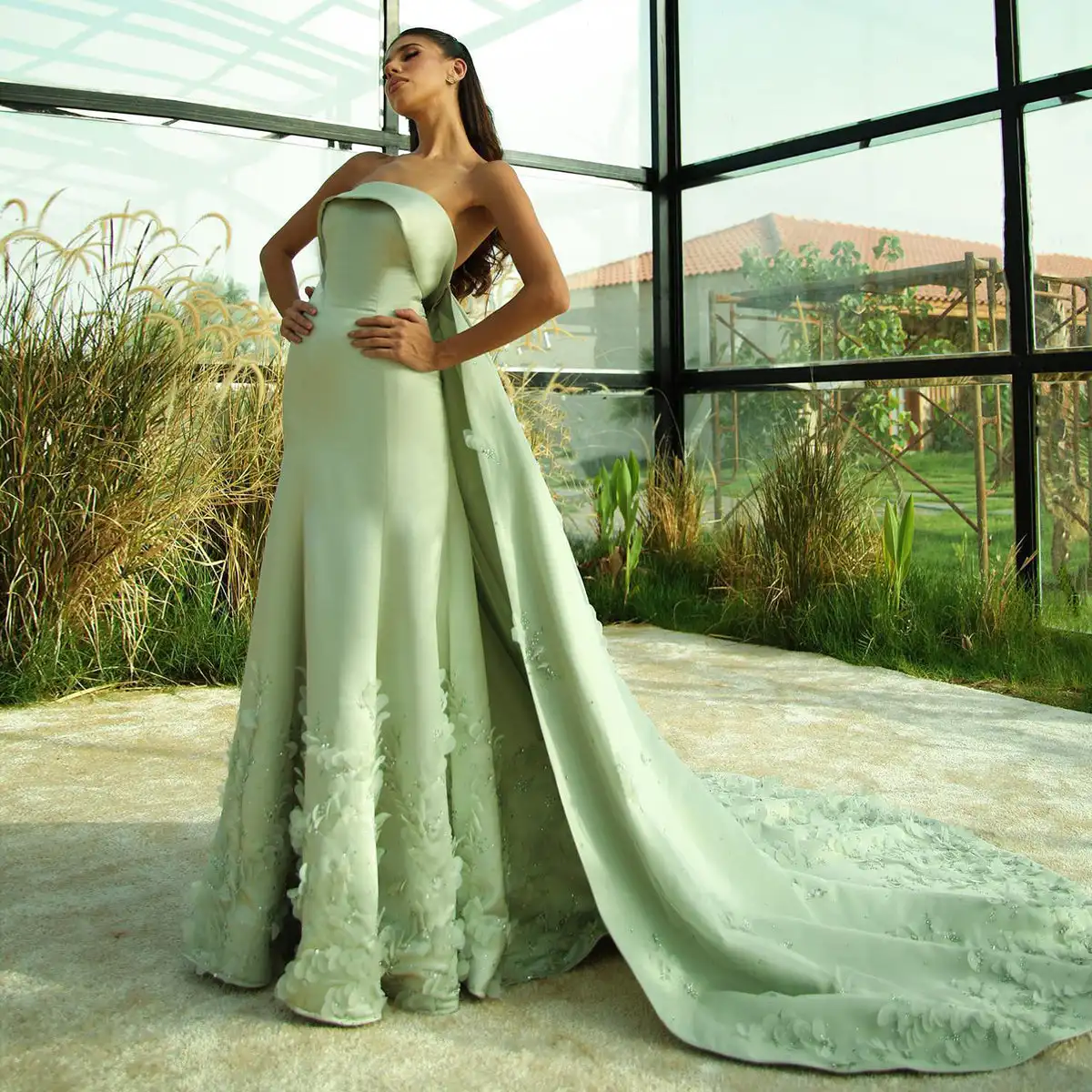 Jancember LSZ449 - Elegant Mint Green Party Gowns with Shawl Jancember LSZ449 - Elegant Mint Green Party Gowns with Shawl