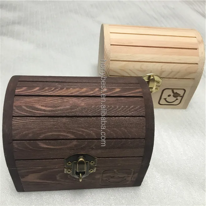 Antique Kids Pirate Treasure Chest Toy Box Unfinished Curved Top Wood