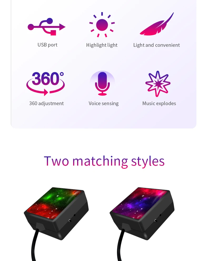 Car Interior Atmosphere Starry Laser Lamp USB Led Roof Car Star Night Light Projector Super Brightness Auto Starry Adornment