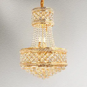 Retro Villa Hotel Lobby Hanging Lamp Gold Plated K9 Crystal Chandelier Luxury for Living Room