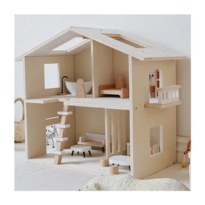Best-Selling Montessori Cream-Colored Wood Doll House Classic Early Educational Toys for Kids Boys and Girls CE Certified