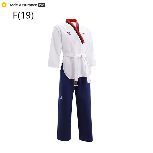 High Quality Red Black Collar Taekwondo Poomsae Dobok Set Youth Male Training and Competition Uniform