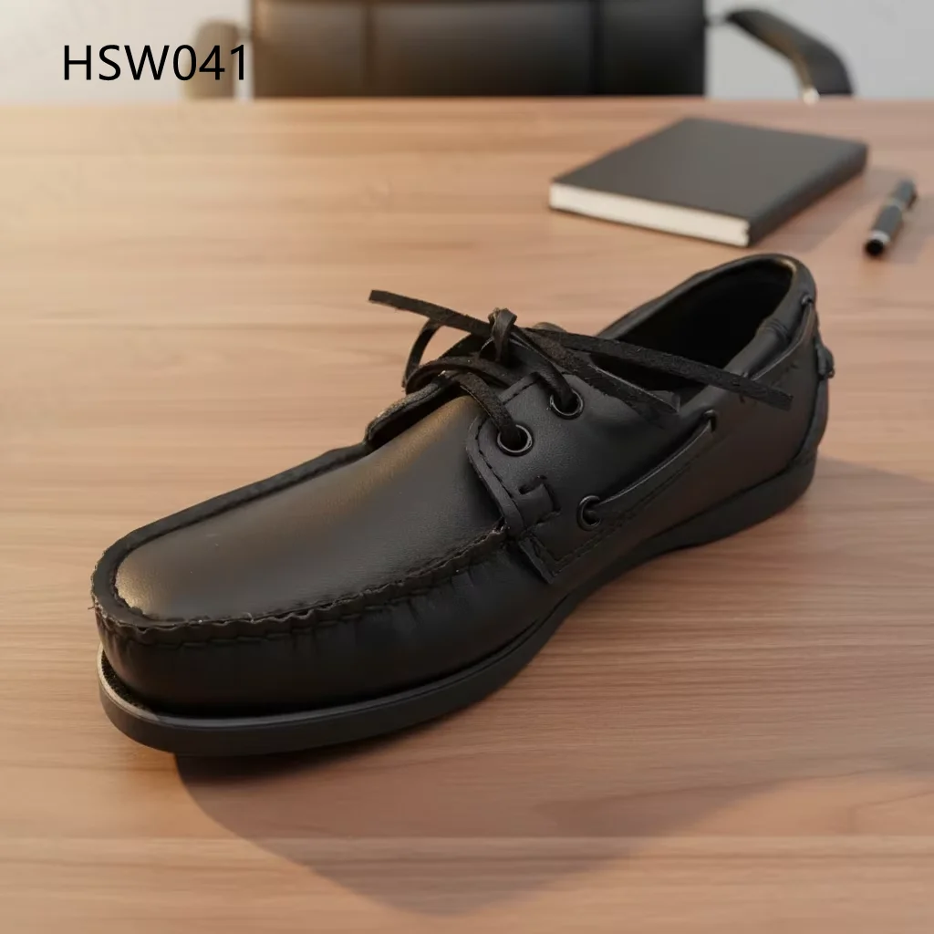 HY,Spain Popular Full Cow Leather All-match Black Walking Shoes Daily Commute Relaxed Fit Design Casual Boat Shoes HSW041