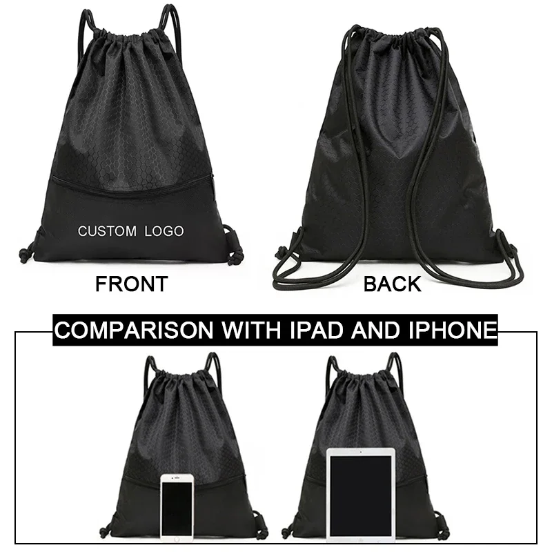 Custom Logo Drawstring Printed Polyester Gym Bags Training Gymsack