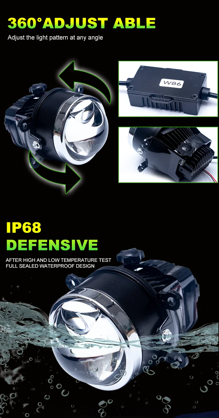Universal 32w Auto Lighting System 3000k Car Led Headlight Auto Fog Bi Led Laser Projector Lens