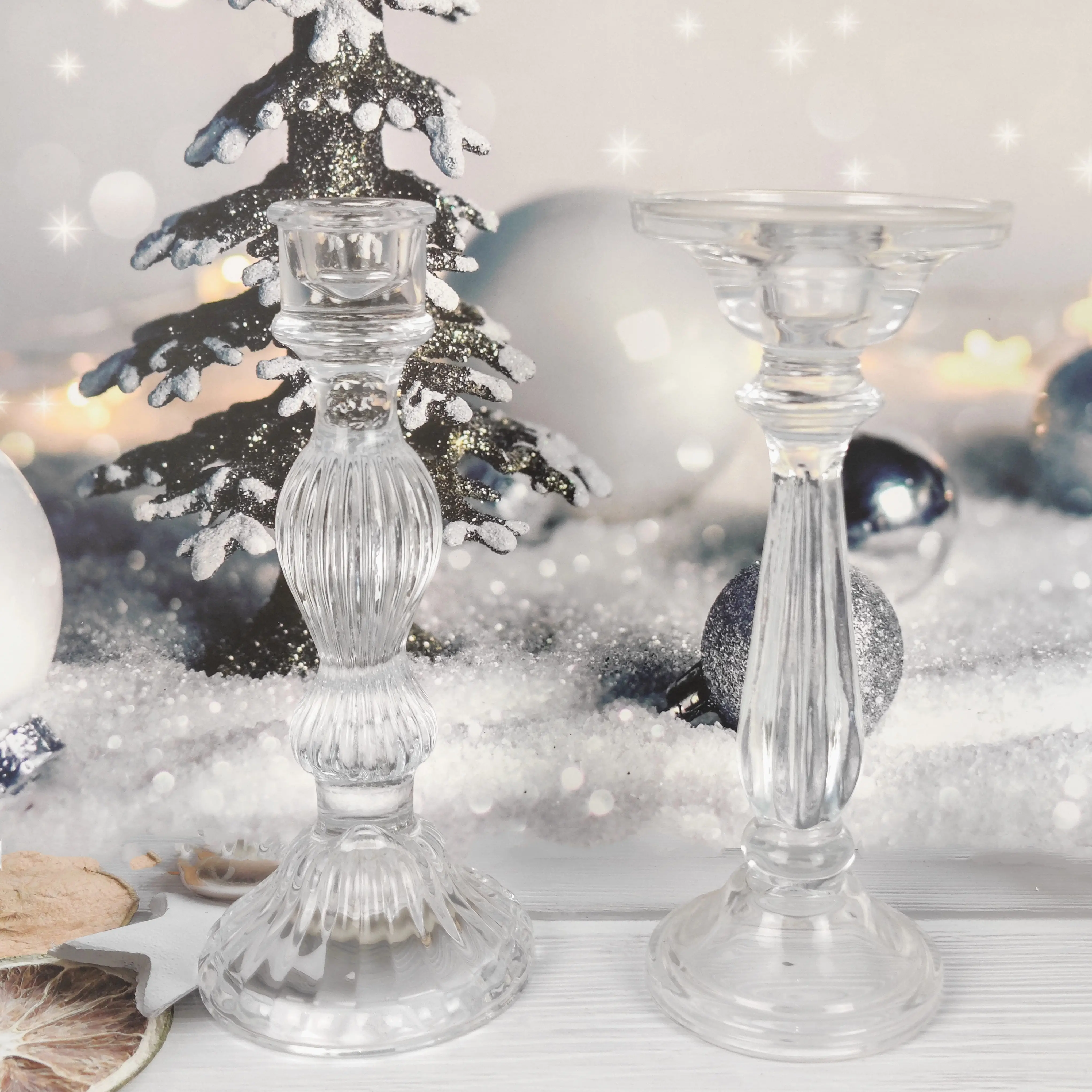 Wholesale handmade tall long stemmed clear glass candle holders decoration details