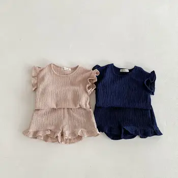 Ins New summer products 2024 Children Korean style thin cotton comfortable summer cold lace-collared blouse shorts girls suit