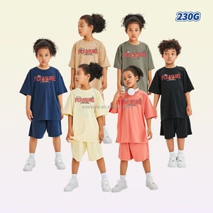 Kids Cotton Apparel Set Customizable Fun Cartoon Letter Print T Shirt and Shorts Two Piece Outfit Multi Color