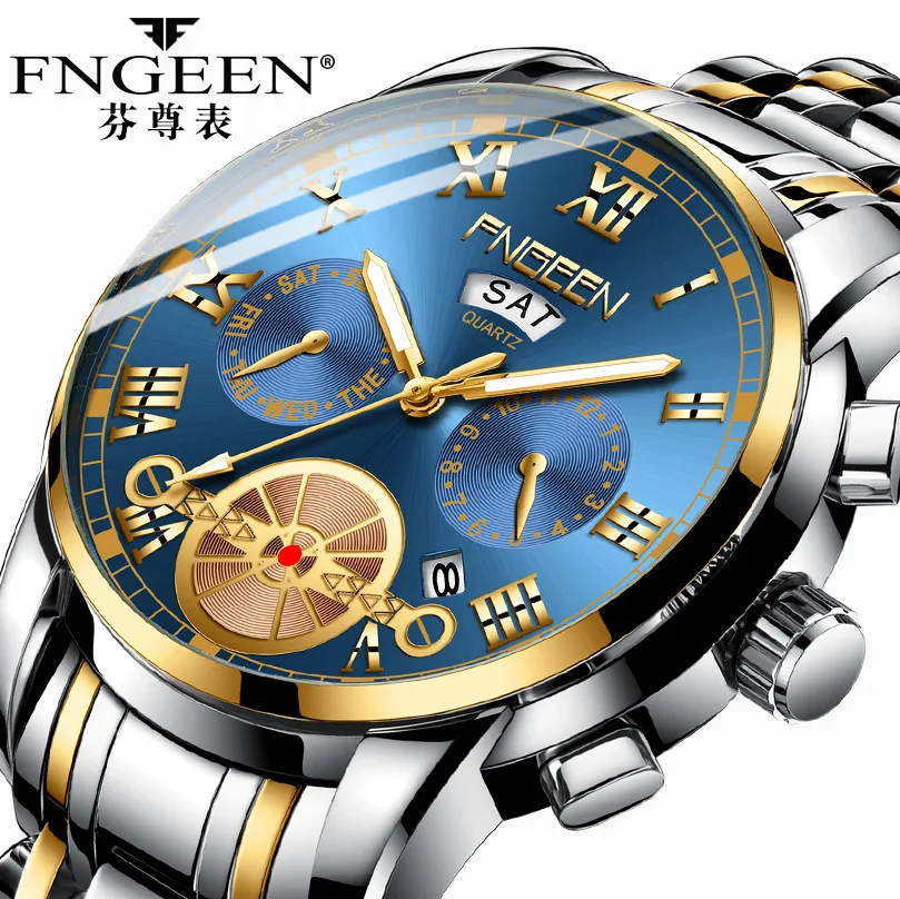Fngeen 4001 Fashion Luxury Tourbillon Quartz Steel Wristwatch Jam
