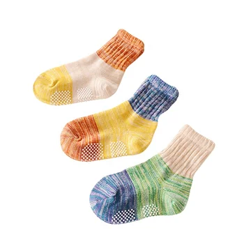 AJ 18391 soft cotton Baby socks Anti Slip fade colorful change rib cuff socks Vintage Style retro style