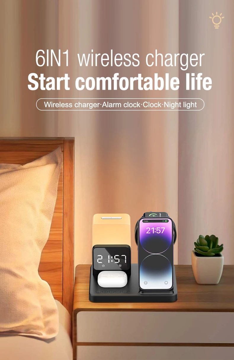 Newqi Fast Charge Wireless Charging Pad Stand 4in1 Alarm Clock