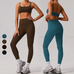 Hot Selling High Quality Yoga Suit Backless Sports Bra Butt Lift Leggings Running Fitness Breathable 2 Piece Yoga Waist Front