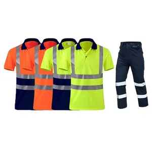 Summer Short Sleeve Quick Dry Polo T Shirts Reflective Strips Safety Work Clothes Construction Work Pants Custom Workwear