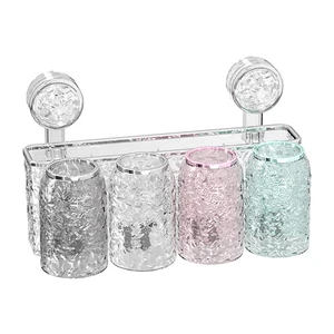 Modern Luxury Round Plastic Toothbrush Four-Cup Set for Home Bathroom Storage for Hotels Boxed