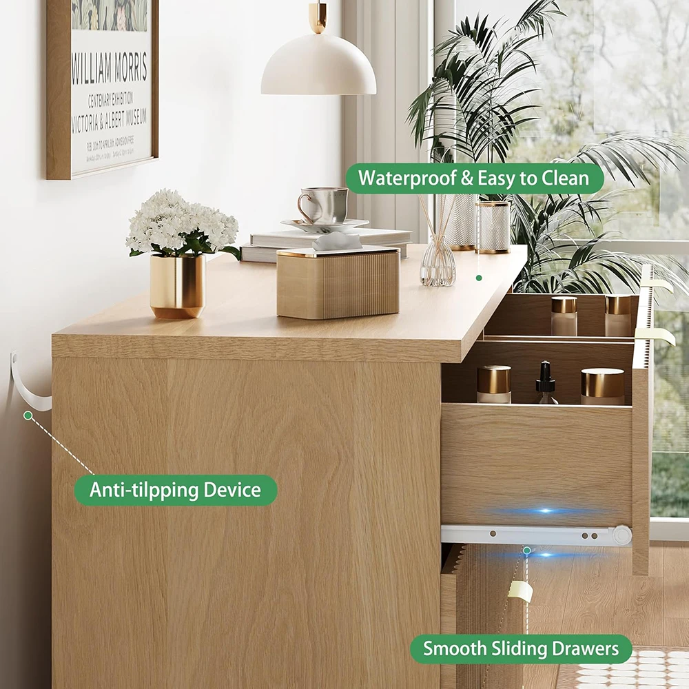 product nu deco fluted dresser bedroom 6 drawers 48 wide modern chest drawers metal handle wooden dresser tv stand wood closet clothes-5