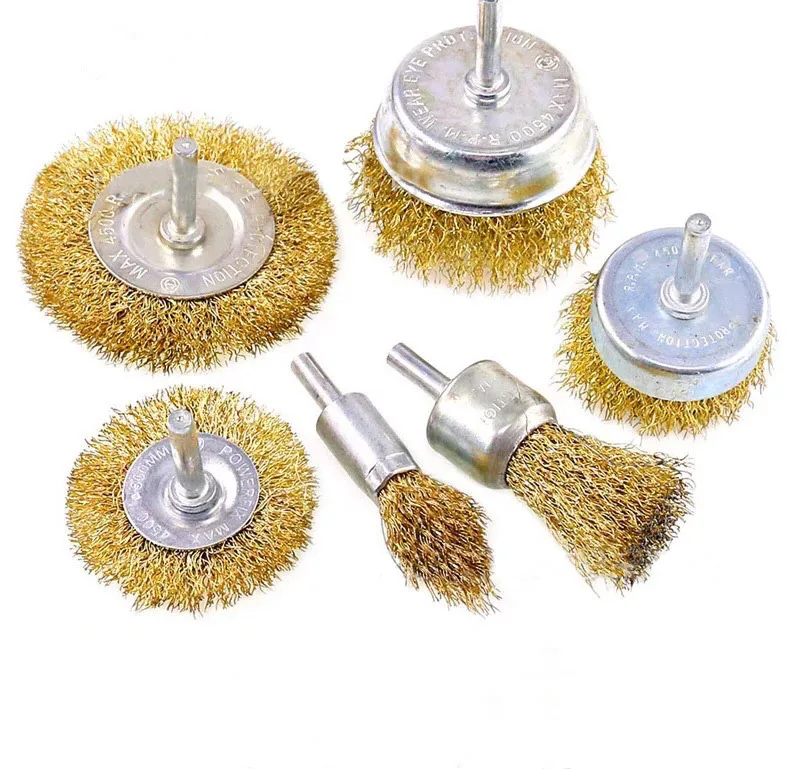 Набор щеток из витой стальной проволоки и кружек, 9 шт., с латунным покрытием, Набор щеток для чашек, 1/4 дюйма, набор железная проволока с хвостовиком