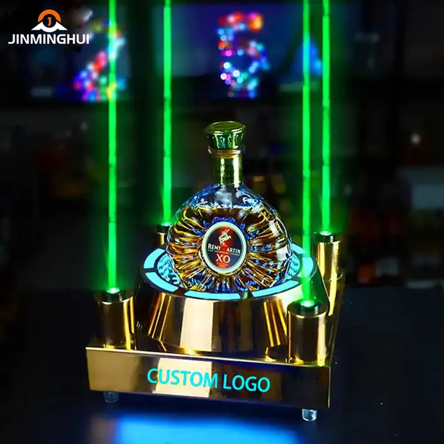 Rechargeable LED Wine Vodka Tequila Display Rack with Green Laser Lighting for VIP Champagne Presenters and Advertising