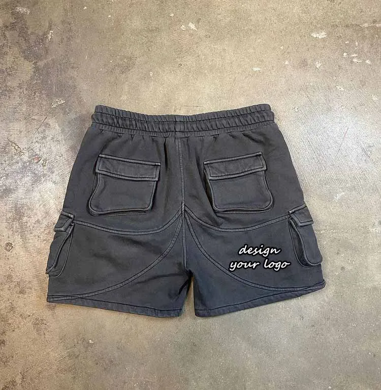 Wholesale Custom Jogger Sweat Short Drawstring Multi Pocket Black Nylon Cotton Cargo Shorts for Men gallery 2