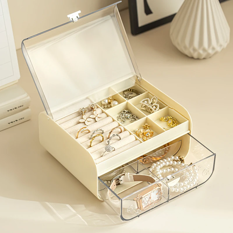 Wannuo Fashion Portable Dust-Proof Jewelry Storage Box Transparent Drawer Type Jewelry Box