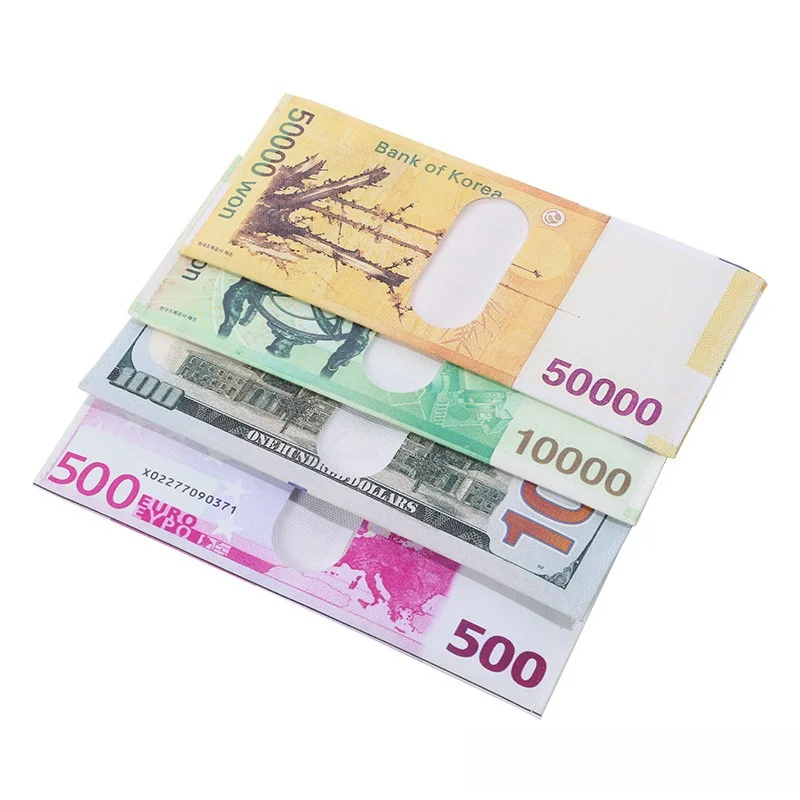 Factory Custom Waterproof Canvas Fabric Digital Print DOLLAR  Rupee Dinar Riyal Thai Baht National Currency Pattern Wallet