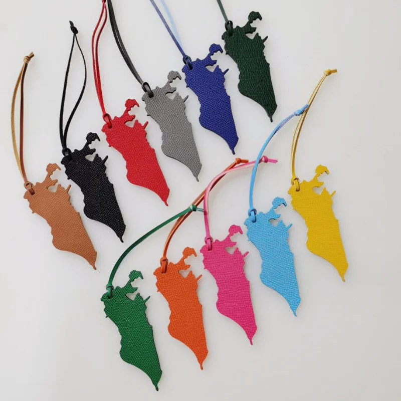 Kuwait Map Oman Shaped Bag Charm Pendant Genuine Leather Keychain Leather Handbag Hanging Accessories Car Pendant