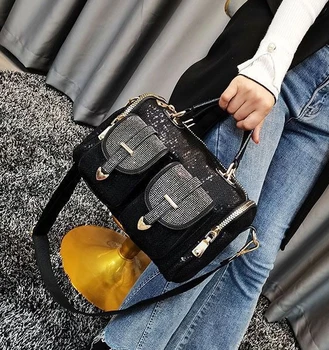 Rhinestone Sequin Bag New Women's Large Capacity Single Shoulder Crossbody Bag Boston Handbag