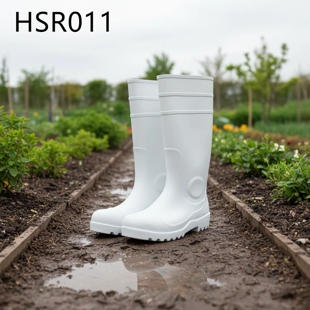 ZYF,Sewage Treatment All-season Suitable Integrated PVC Gumboots Livestock Farm Self-clean Tread White Rubber Boots HSR011